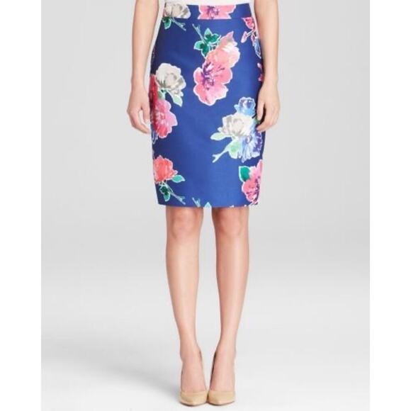 Kate Spade “Shirt the Rules” Floral Pencil Skirt Bold Blue Pink Garden Chic 8 - Picture 3 of 12